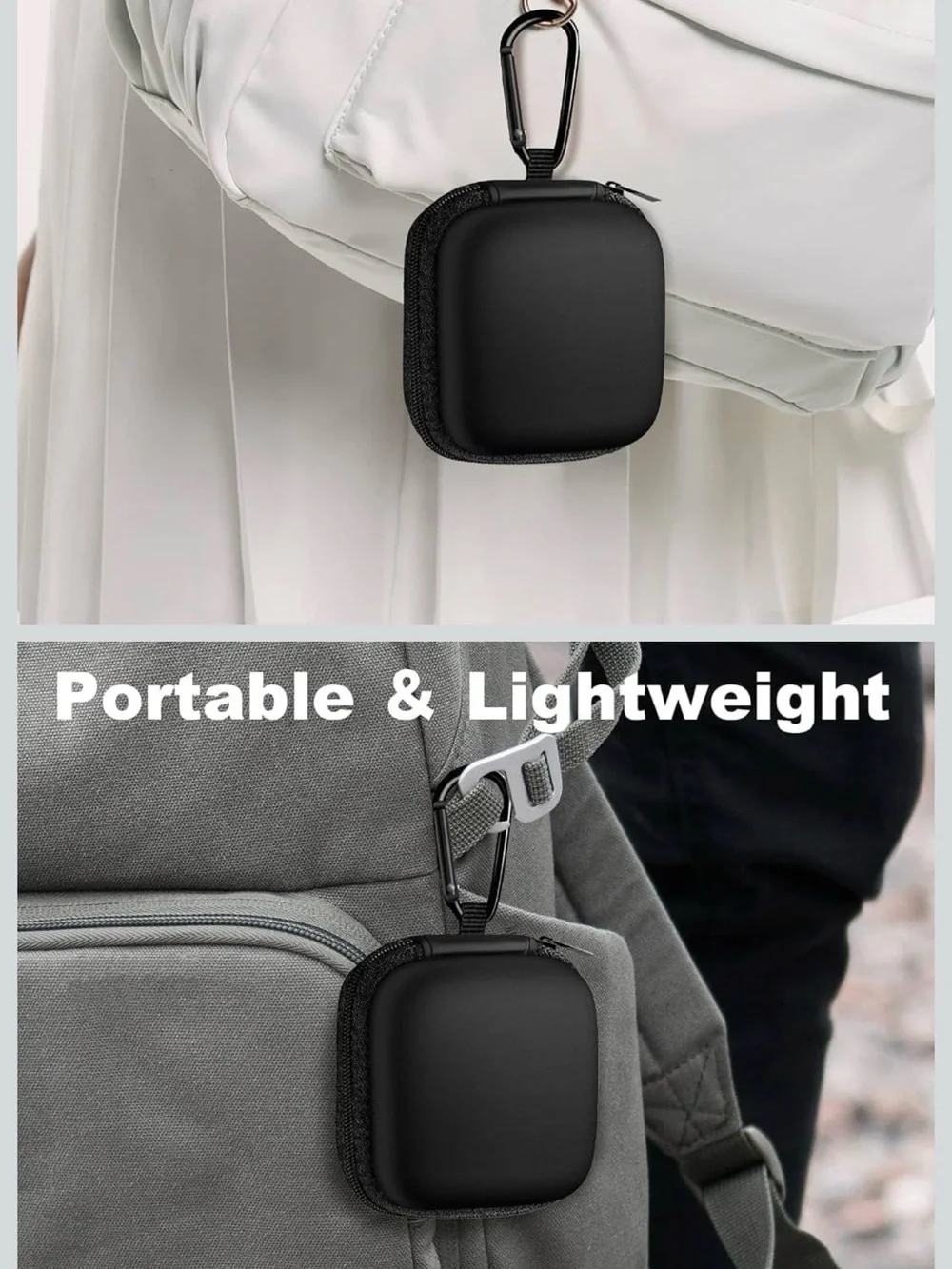 Compact Black Hard Shell Carrying Case with Carabiner